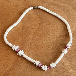 Vintage Y2K Puca Shell Necklace with Pink Butterfly Charms
